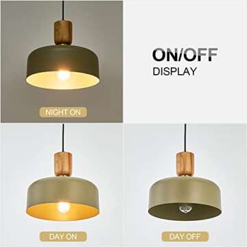 Contemporary Pendant Lighting,Large Pendant Lamp,Wood and Brass Accent,Adjustable Metal Hanging Light Fixture for Kitchen, Dining Room, Green