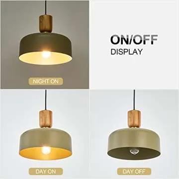 Contemporary Pendant Lighting,Large Pendant Lamp,Wood and Brass Accent,Adjustable Metal Hanging Light Fixture for Kitchen, Dining Room, Green