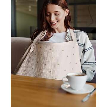 Blissful Diary Muslin Nursing Cover for Breastfeeding, Breathable Breastfeeding Cover up with Arch Neckline for Women, Nursing Apron (Rainbow)