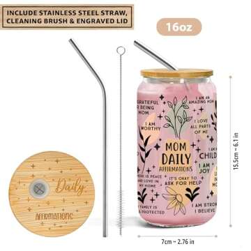 Cipustar Christmas Gift For Mom - Mom Daily Affirmations For Mothers Day From Daughter, Son - Birthday Gifts For Women, Mama, Step Mom, Her, Wife, Bonus Mom, New Mom - 16oz Glass with Engraved Lid