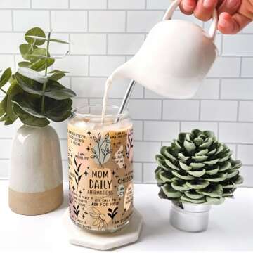 Cipustar Christmas Gift For Mom - Mom Daily Affirmations For Mothers Day From Daughter, Son - Birthday Gifts For Women, Mama, Step Mom, Her, Wife, Bonus Mom, New Mom - 16oz Glass with Engraved Lid