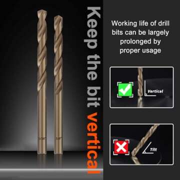 COMOWARE Cobalt Drill Bit Set- 15Pcs M35 High Speed Steel Twist Jobber Length for Hardened Metal, Stainless Steel, Cast Iron and Wood Plastic with Indexed Storage Case, 1/16"-3/8"