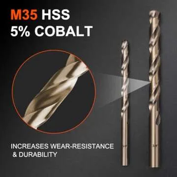 COMOWARE Cobalt Drill Bit Set- 15Pcs M35 High Speed Steel Twist Jobber Length for Hardened Metal, Stainless Steel, Cast Iron and Wood Plastic with Indexed Storage Case, 1/16"-3/8"