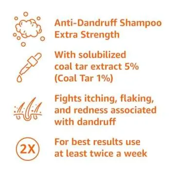 Amazon Basics Therapeutic Plus Coal Tar Anti-Dandruff Shampoo Extra Strength 1% Coal Tar, 6 Fl Oz, Pack of 1