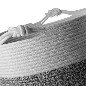 Large Cotton Rope Basket | Blanket Basket for Living Room | Woven Basket Use for Throw Pillow, Cloth...