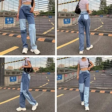 Fashionable High Waisted Patchwork Jeans for Women