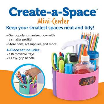 Learning Resources Create-a-Space Storage Mini Center - Pastel, Classroom Craft Keeper, Maker Space, Small Space Storage, Teacher Organizer, Home School Accessories, 4 Piece Set