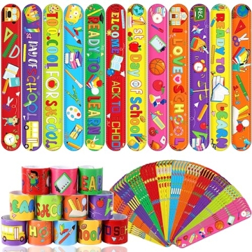 JUNEBRUSHS Back to School Slap Bracelets, 56 Pcs Welcome Back to School Gifts for Kids Students Part...