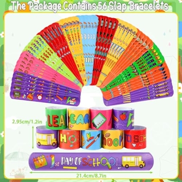 JUNEBRUSHS Colorful Back to School Slap Bracelets - 56 Pcs