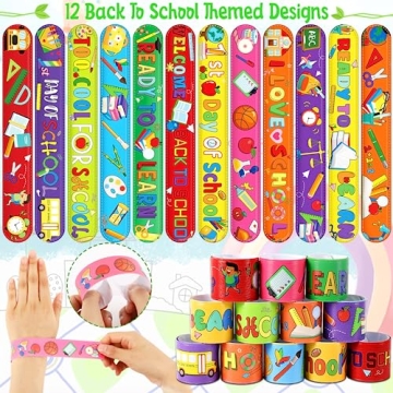 JUNEBRUSHS Colorful Back to School Slap Bracelets - 56 Pcs