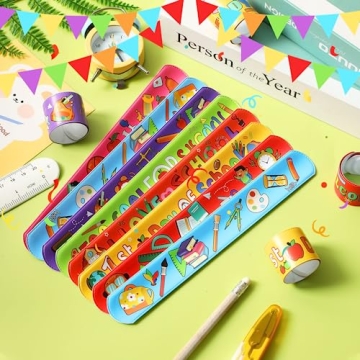 JUNEBRUSHS Colorful Back to School Slap Bracelets - 56 Pcs