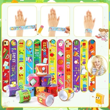 JUNEBRUSHS Colorful Back to School Slap Bracelets - 56 Pcs