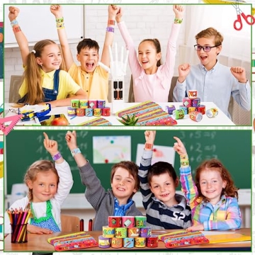 JUNEBRUSHS Colorful Back to School Slap Bracelets - 56 Pcs