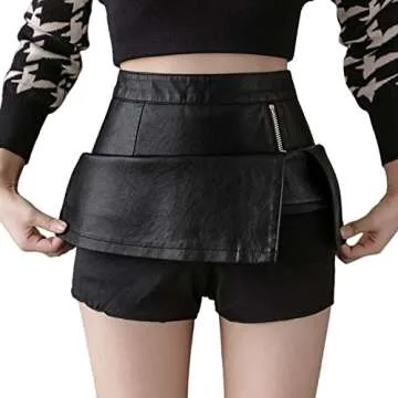 Aiphamy Black Faux Leather Mini Skirt High Waisted Bodycon A Line Side Slit Short Skirt with Zipper for Women, M