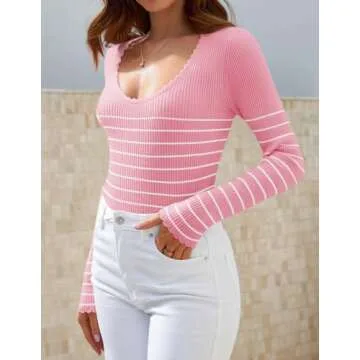 ZESICA Women's Striped Ribbed Top - Chic & Comfortable