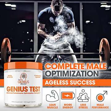 Genius Test, Advanced Testosterone Booster for Men - Natural Stamina, Endurance, Energy & Strength Enhancing Supplement - Lean Muscle Builder, Brain & Libido Support Male Supplements, 120 Veggie Pills