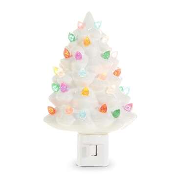 RAZ Imports Vintage White Tree Night Light, 6-inch Height, Ceramic and Plastic, Christmas, Home Déc...