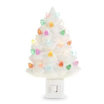 RAZ Imports Vintage White Tree Night Light, 6-inch Height, Ceramic and Plastic, Christmas, Home Déc...