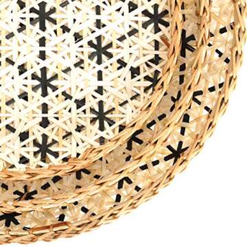Decorative Wall Baskets Set of 3 Natural Handmade Shallow Bamboo Tray, Versatile Use for Home Decoration Breakfast, Drinks, Snack, Coffee Table, Decor Fruit Basket, Serving Wicker (Black/Natural)