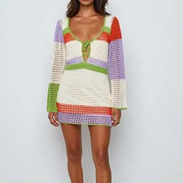 KMBANGI Crochet Knit Dress - Stylish Swim Cover Up Sundress