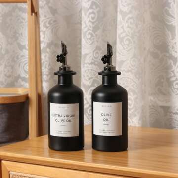 HOMCDALY Olive Oil Dispenser for Kitchen, Glass Oil Dispenser Bottle, Black Oil and Vinegar Dispense...