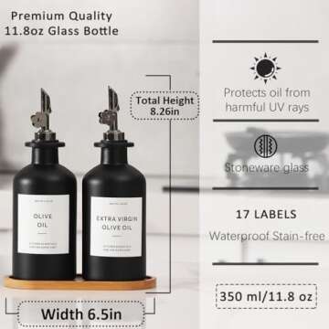 HOMCDALY Olive Oil Dispenser for Kitchen, Glass Oil Dispenser Bottle, Black Oil and Vinegar Dispenser Set, Oil Bottles, Cooking Oil Dispenser, Oil Container, Oil Cruet| Set of 2 (11.8oz – Black)