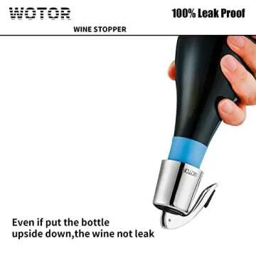 WOTOR Stainless Steel Wine Bottle Stoppers with Silicone - Reusable Wine Saver and Decorative Bottle Sealer, Leakproof, Keep Fresh, Silver, 2 Pack