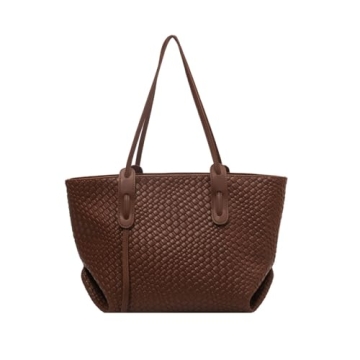 Elegant Women’s Tote Bag - Casual Leather Purse with Zipper and Plaid Design