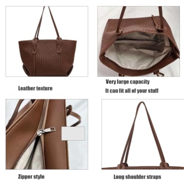 Stylish Women’s Tote Bag with Zipper - Fashionable PU Leather Purse