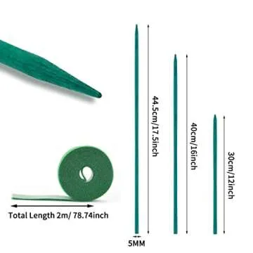 Qefuna 30Pcs 16 Inch Garden Stakes Green Bamboo Sticks Decorative Garden Wood Stakes for Plants, Wooden Plant Support Sticks, Small Stakes for Garden with Garden Ties and Nylon Plant Tie Strap