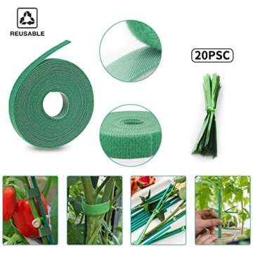 Qefuna 30Pcs 16 Inch Garden Stakes Green Bamboo Sticks Decorative Garden Wood Stakes for Plants, Wooden Plant Support Sticks, Small Stakes for Garden with Garden Ties and Nylon Plant Tie Strap