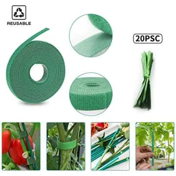 Qefuna 30Pcs 16 Inch Garden Stakes Green Bamboo Sticks Decorative Garden Wood Stakes for Plants, Wooden Plant Support Sticks, Small Stakes for Garden with Garden Ties and Nylon Plant Tie Strap