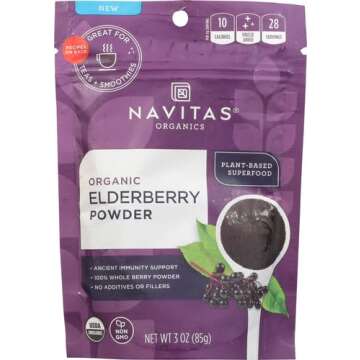 Navitas Organics Elderberry Powder, 3oz Bag, 28 Servings — Organic, Non-GMO, 100% Whole Elderberry Powder for Immune Support