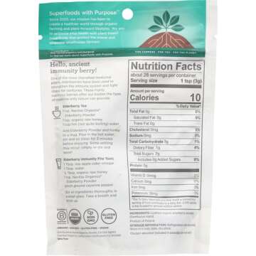 Navitas Organics Elderberry Powder, 3oz Bag, 28 Servings — Organic, Non-GMO, 100% Whole Elderberry Powder for Immune Support