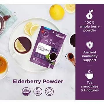 Navitas Organics Elderberry Powder, 3oz Bag, 28 Servings — Organic, Non-GMO, 100% Whole Elderberry Powder for Immune Support