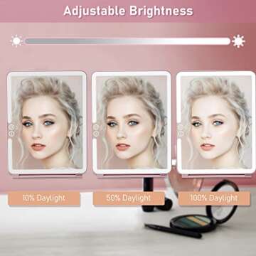 FITNATE LED Lighted Vanity Mirror with Magnetic 3X Magnifier, Touch Screen, Rechargeable Battery, Rose Gold