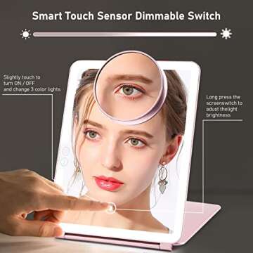 FITNATE LED Lighted Vanity Mirror with Magnetic 3X Magnifier, Touch Screen, Rechargeable Battery, Rose Gold