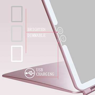 FITNATE LED Lighted Vanity Mirror with Magnetic 3X Magnifier, Touch Screen, Rechargeable Battery, Rose Gold