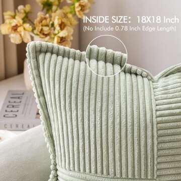 MIULEE Light Green Corduroy Pillow Covers 18x18 Inch with Unique Design Set of 2