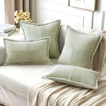 MIULEE Light Green Corduroy Pillow Covers 18x18 Inch