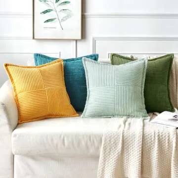 MIULEE Light Green Corduroy Pillow Covers 18x18 Inch