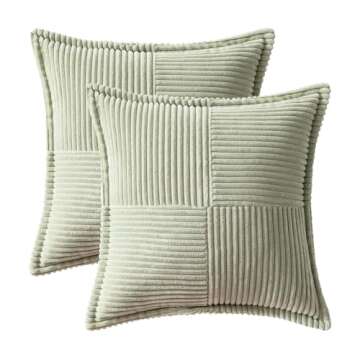 MIULEE Light Green Corduroy Pillow Covers 18x18 Inch