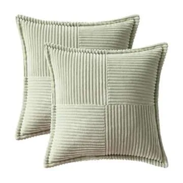 MIULEE Light Green Corduroy Pillow Covers 18x18 Inch