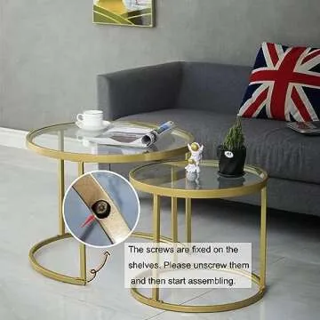 Gold Glass Nesting Coffee Table Set for Modern Living