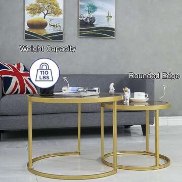 Gold Glass Nesting Coffee Table Set for Modern Living