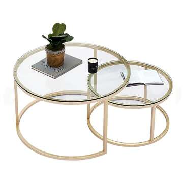 Gold Glass Nesting Coffee Table Set for Modern Living
