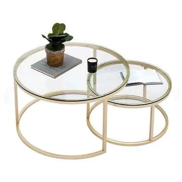 Gold Glass Nesting Coffee Table Set for Modern Living