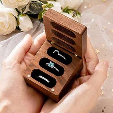Wood Ring Box for 3 Rings Wedding Ceremony - Engraved Wooden Ring Bearer Box Wedding Accessories, Ring Boxes for Wedding Ceremony, Rustic Keepsake Engagement Wedding Ring Holder Gift