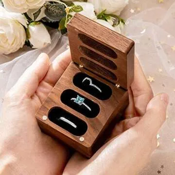 Wood Ring Box for 3 Rings Wedding Ceremony - Engraved Wooden Ring Bearer Box Wedding Accessories, Ring Boxes for Wedding Ceremony, Rustic Keepsake Engagement Wedding Ring Holder Gift