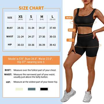 Sportneer Workout Sets Women 2 Piece, Ribbed Seamless High Waisted Shorts and Cute Sports Bra Matching Gym Yoga Set Activewear Black S